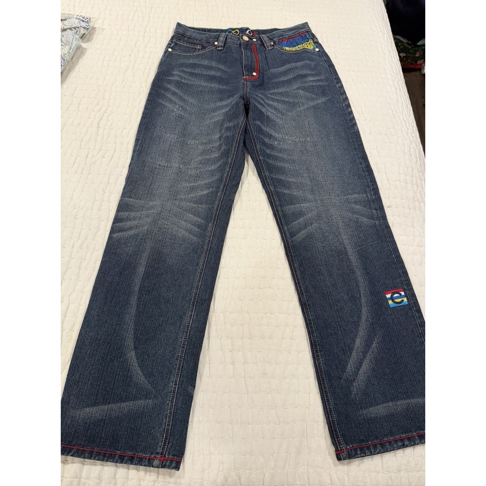 Coogi Men's Vintage Blue Jeans 34x34 Awesome Embroidery And Colors Baggy